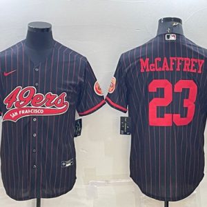 Men San Francisco 49ers #23 Christian McCaffrey Black With Patch Cool Base Stitched Baseball Jersey