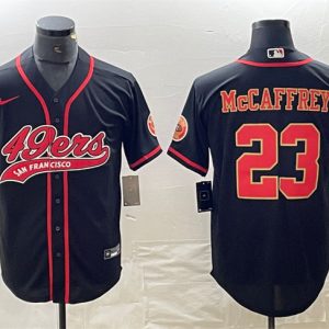 Men San Francisco 49ers #23 Christian McCaffrey Black With Patch Cool Base Stitched Baseball Jersey