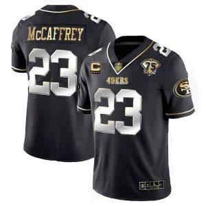 Men San Francisco 49ers #23 Christian McCaffrey Black/Gold With C Patch Vapor Untouchable Limited Stitched Football Jersey