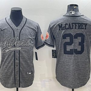 Men San Francisco 49ers #23 Christian McCaffrey Gray With Patch Cool Base Stitched Baseball Jersey