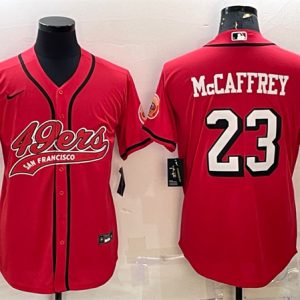 Men San Francisco 49ers #23 Christian McCaffrey New Red With Patch Cool Base Stitched Baseball Jersey