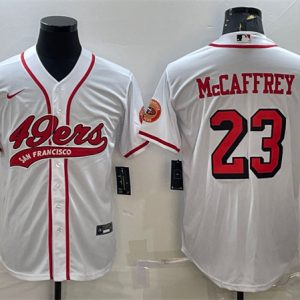 Men San Francisco 49ers #23 Christian McCaffrey New White With Patch Cool Base Stitched Baseball Jersey