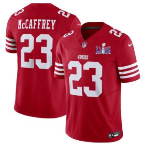 Men San Francisco 49ers #23 Christian McCaffrey Red 2024 F.U.S.E. Super Bowl LVIII Patch Vapor Untouchable Limited Football Stitched Jersey