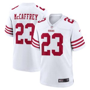 Men San Francisco 49ers #23 Christian McCaffrey White 2022 Stitched Game Jersey