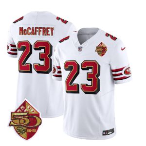 Men San Francisco 49ers #23 Christian McCaffrey White 2023 F.U.S.E. 50th Patch Vapor Vapor Untouchable Limited Football Stitched Jersey