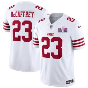 Men San Francisco 49ers #23 Christian McCaffrey White 2024 F.U.S.E. Super Bowl LVIII Patch Vapor Untouchable Limited Football Stitched Jersey