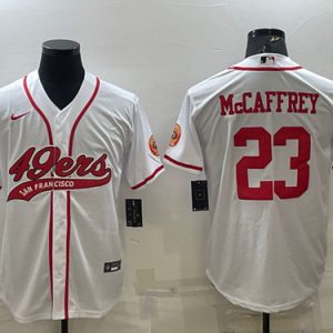 Men San Francisco 49ers #23 Christian McCaffrey White With Patch Cool Base Stitched Baseball Jersey