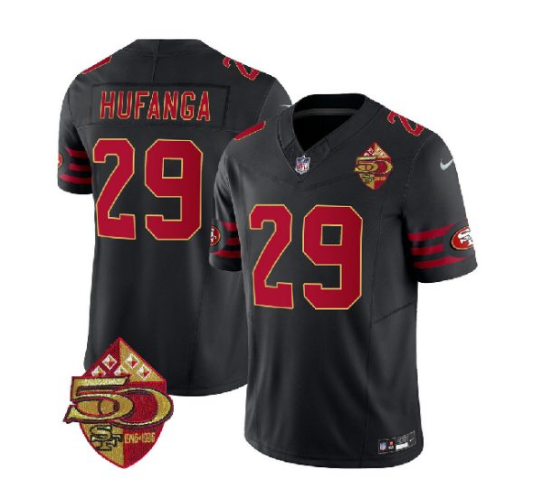 Men San Francisco 49ers #29 Talanoa Hufanga Black 2023 F.U.S.E. 50th Patch Throwback Football Stitched Jersey