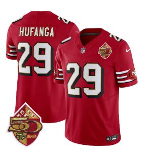 Men San Francisco 49ers #29 Talanoa Hufanga Red 2023 F.U.S.E. 50th Patch Throwback Football Stitched Jersey