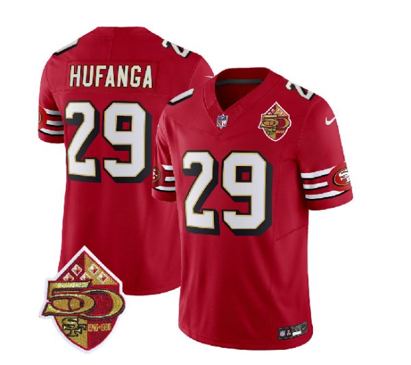 Men San Francisco 49ers #29 Talanoa Hufanga Red 2023 F.U.S.E. 50th Patch Throwback Football Stitched Jersey