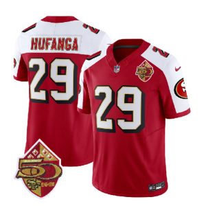 Men San Francisco 49ers #29 Talanoa Hufanga Red/White 2023 F.U.S.E. 50th Patch Throwback Football Stitched Jersey