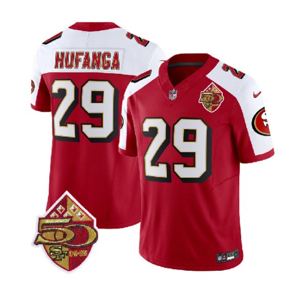 Men San Francisco 49ers #29 Talanoa Hufanga Red/White 2023 F.U.S.E. 50th Patch Throwback Football Stitched Jersey