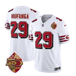 Men San Francisco 49ers #29 Talanoa Hufanga White 2023 F.U.S.E. 50th Patch Throwback Football Stitched Jersey