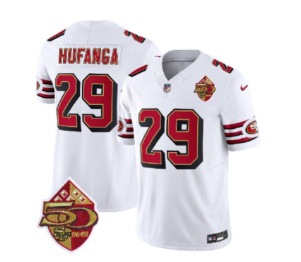 Men San Francisco 49ers #29 Talanoa Hufanga White 2023 F.U.S.E. 50th Patch Throwback Football Stitched Jersey