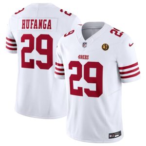 Men San Francisco 49ers #29 Talanoa Hufanga White 2023 F.U.S.E. With John Madden Patch Vapor Limited Football Stitched Jersey