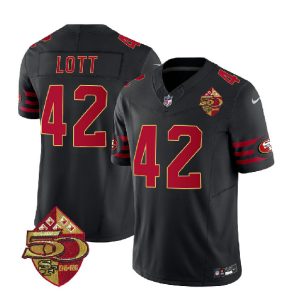 Men San Francisco 49ers #42 Ronnie Lott Black 2023 F.U.S.E. 50th Patch Throwback Football Stitched Jersey