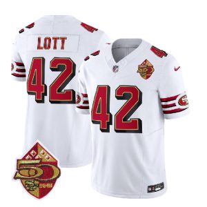 Men San Francisco 49ers #42 Ronnie Lott White 2023 F.U.S.E. 50th Patch Throwback Football Stitched Jersey