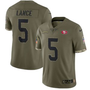 Men San Francisco 49ers #5 Trey Lance 2022 Olive Salute To Service Limited Stitched Jersey