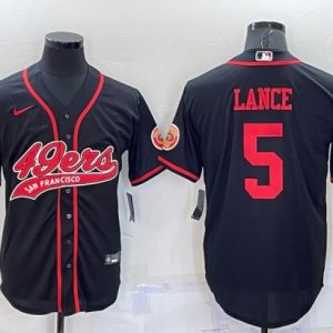 Men San Francisco 49ers #5 Trey Lance Black Cool Base Stitched Baseball Jersey