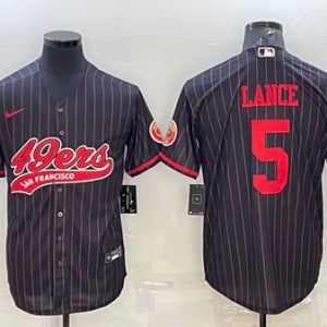 Men San Francisco 49ers #5 Trey Lance Black With Patch Cool Base Stitched Baseball Jersey