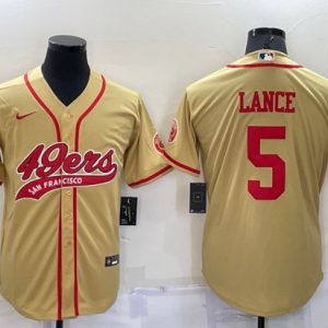 Men San Francisco 49ers #5 Trey Lance Gold Cool Base Stitched Baseball Jersey