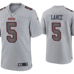 Men San Francisco 49ers #5 Trey Lance Gray Atmosphere Fashion Stitched Game Jersey