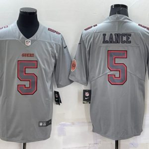 Men San Francisco 49ers #5 Trey Lance Gray With Patch Atmosphere Fashion Stitched Jersey