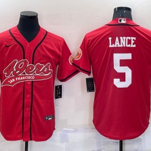 Men San Francisco 49ers #5 Trey Lance Red Cool Base Stitched Baseball Jersey