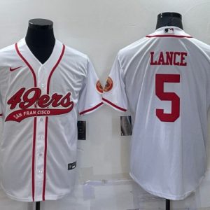 Men San Francisco 49ers #5 Trey Lance White Cool Base Stitched Baseball Jersey