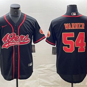 Men San Francisco 49ers #54 Fred Warner Black With Patch Cool Base Stitched Baseball Jersey