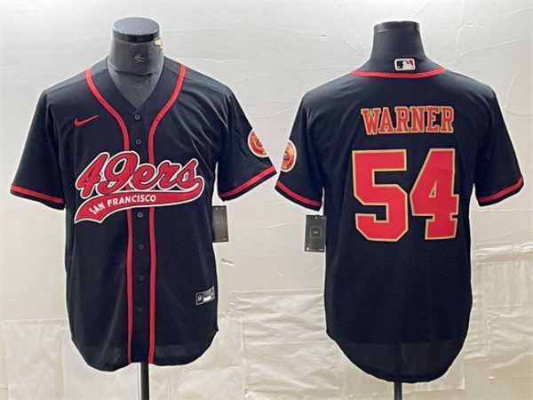 Men San Francisco 49ers #54 Fred Warner Black With Patch Cool Base Stitched Baseball Jersey