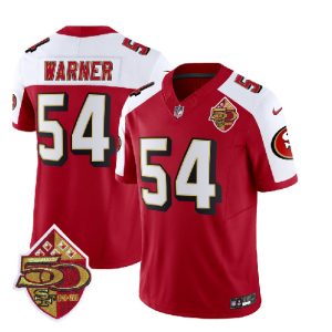 Men San Francisco 49ers #54 Fred Warner Red/White 2023 F.U.S.E. 50th Patch Throwback Football Stitched Jersey