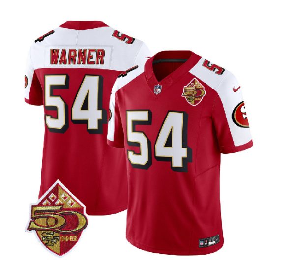 Men San Francisco 49ers #54 Fred Warner Red/White 2023 F.U.S.E. 50th Patch Throwback Football Stitched Jersey