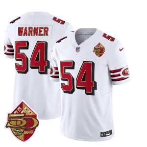 Men San Francisco 49ers #54 Fred Warner White 2023 F.U.S.E. 50th Patch Throwback Football Stitched Jersey