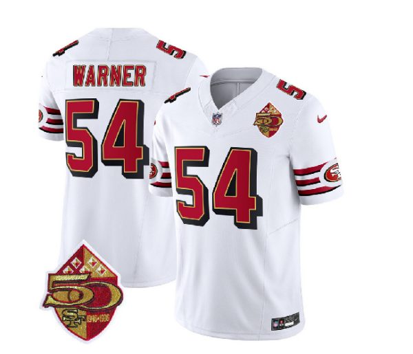 Men San Francisco 49ers #54 Fred Warner White 2023 F.U.S.E. 50th Patch Throwback Football Stitched Jersey