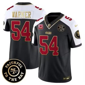 Men San Francisco 49ers #54 Fred Warner White balck 2023 F.U.S.E. With 3-Star C Patch and Faithful To The Bay Patch Football Stitched Game Jersey