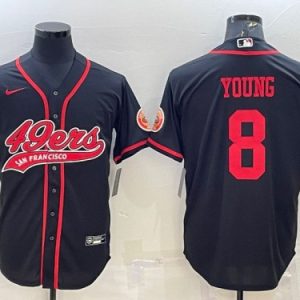 Men San Francisco 49ers #8 Steve Young Black With Patch Cool Base Stitched Baseball Jersey