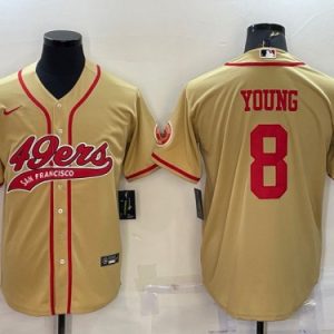 Men San Francisco 49ers #8 Steve Young Gold With Patch Cool Base Stitched Baseball Jersey