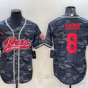 Men San Francisco 49ers #8 Steve Young Grey Red Camo With Patch Cool Base Stitched Baseball Jersey