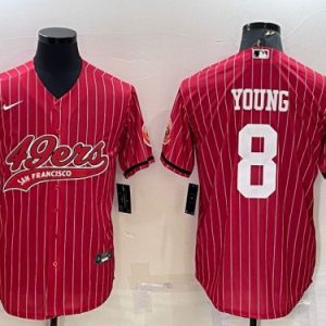 Men San Francisco 49ers #8 Steve Young Red With Patch Cool Base Stitched Baseball Jersey