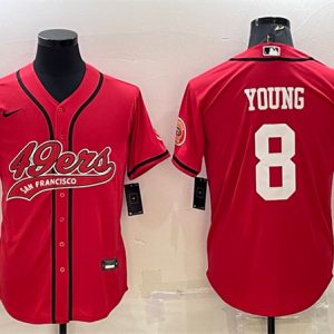 Men San Francisco 49ers #8 Steve Young Red With Patch Cool Base Stitched Baseball Jersey