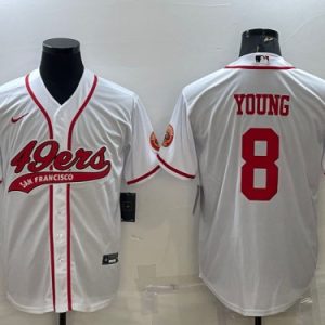 Men San Francisco 49ers #8 Steve Young White With Patch Cool Base Stitched Baseball Jersey