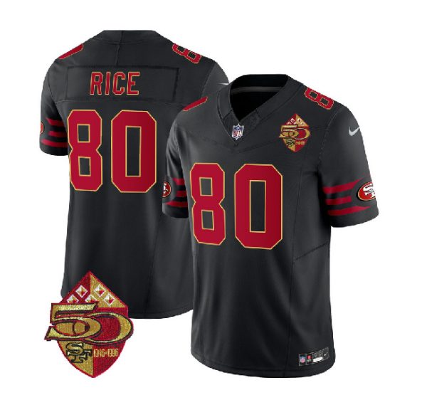 Men San Francisco 49ers #80 Jerry Rice Black 2023 F.U.S.E. 50th Patch Throwback Football Stitched Jersey