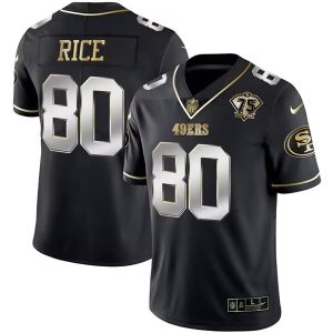 Men San Francisco 49ers #80 Jerry Rice Black Gold Edition With 75th Anniversary Patch Football Stitched Jersey