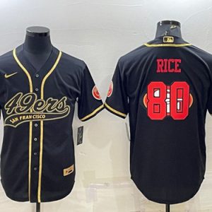 Men San Francisco 49ers #80 Jerry Rice Black Gold Team Big Logo With Patch Cool Base Stitched Baseball Jersey