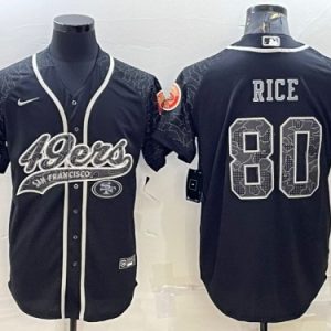 Men San Francisco 49ers #80 Jerry Rice Black Reflective With Patch Cool Base Stitched Baseball Jersey