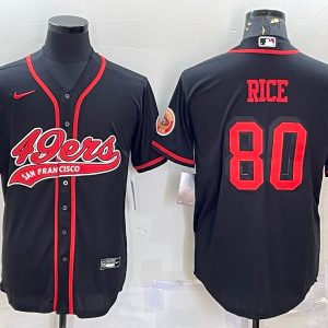 Men San Francisco 49ers #80 Jerry Rice Black With Patch Cool Base Stitched Baseball Jersey