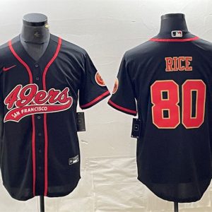 Men San Francisco 49ers #80 Jerry Rice Black With Patch Cool Base Stitched Baseball Jersey