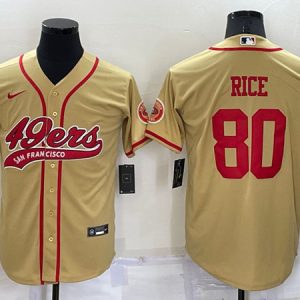 Men San Francisco 49ers #80 Jerry Rice Gold Cool Base Stitched Baseball Jersey