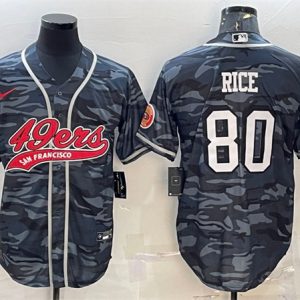 Men San Francisco 49ers #80 Jerry Rice Gray Camo With Patch Cool Base Stitched Baseball Jersey